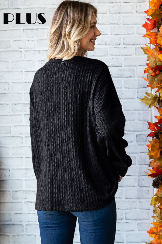Plus Size Black Cable Knit Pullover Sweater