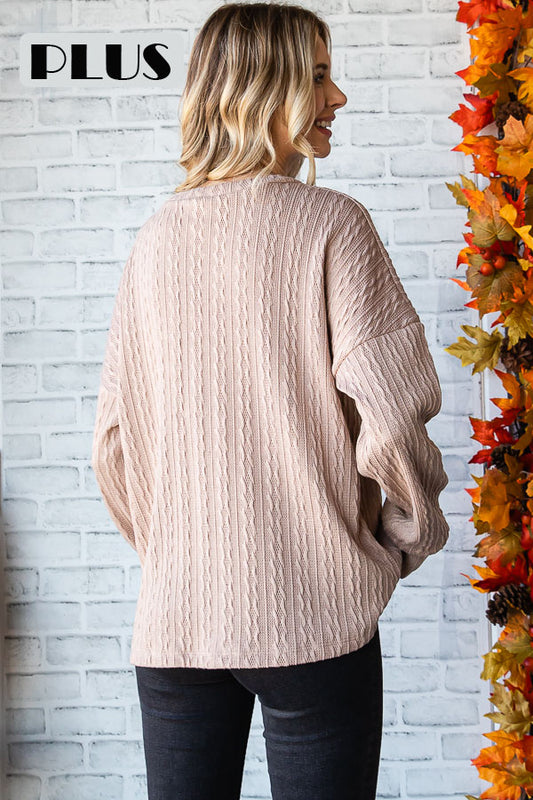 Plus Size Oatmeal Cable Knit Pullover