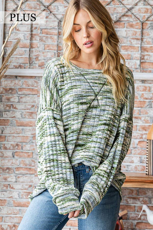 Plus Size Olive Soft Touch Rib Knit Top