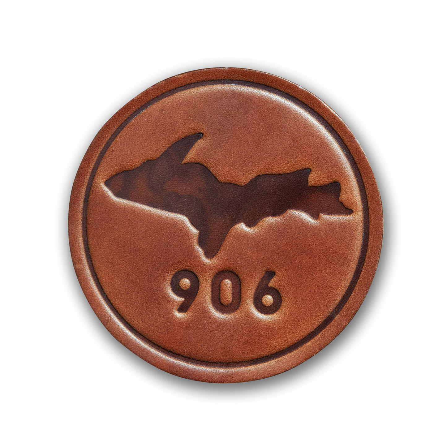 Upper Peninsula  Michigan 906 Leather Coaster